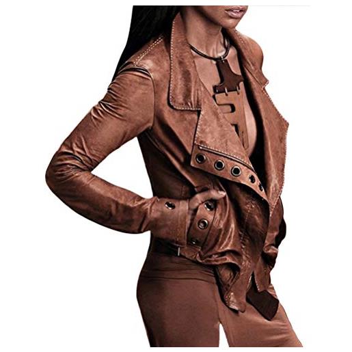 Minetom donna autunno inverno giacca giacchetto pelle ecopelle corto slim giacca da motociclista verde xl
