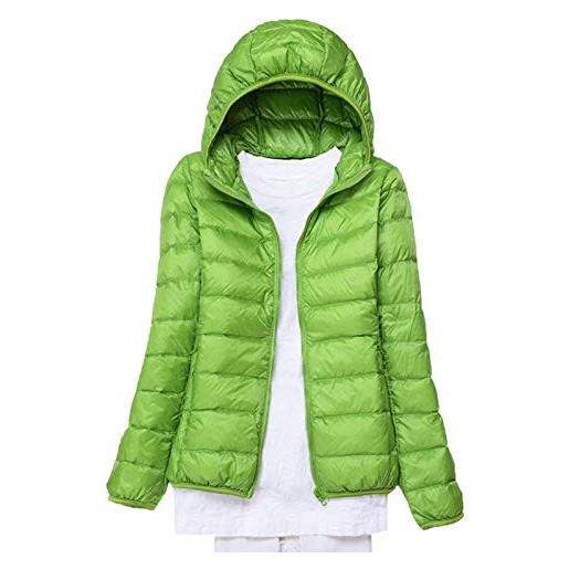 Elonglin piumino da donna, ultra leggero, trapuntato, con cappuccio, piumino d'anatra, giacca corta invernale verde x-large