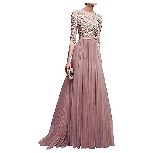 Minetom donna vestito lungo abito da cerimonia elegante vestiti da matrimonio lunghi formale banchetto sera maxi dress pizzo rosa it 44