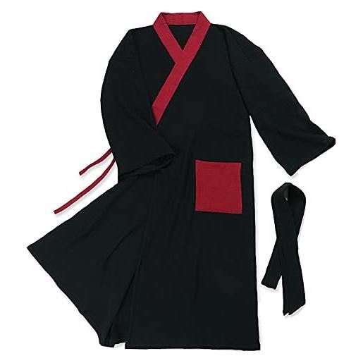 un-brand kimono giapponese da uomo in cotone a doppia garza vestaglia plus size abbigliamento zen abbigliamento taoista (taglia xl, b5)