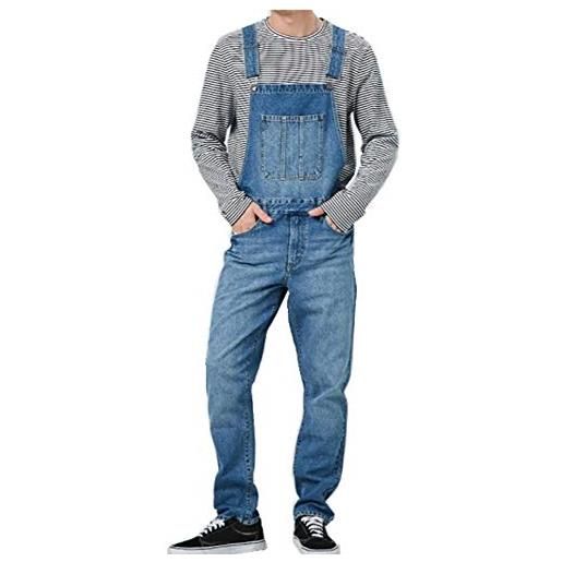 Fansu salopette da uomo con jeans, tuta di jeans strappati moda lavaggio rotto tasca pantaloni reggicalze pantaloni casual da elasticizzato (azzurro, xxxl)