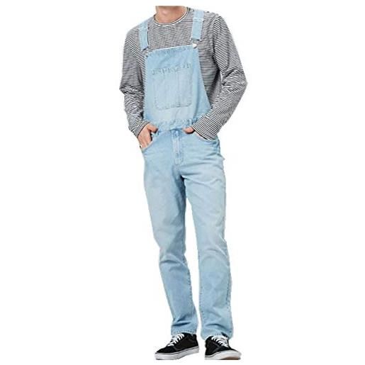 Fansu salopette da uomo con jeans, tuta di jeans strappati moda lavaggio rotto tasca pantaloni reggicalze pantaloni casual da elasticizzato (azzurro, xxxl)