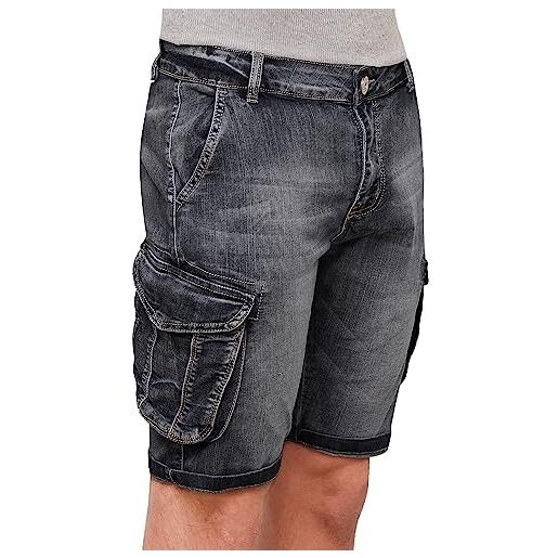 Evoga jeans pantaloni corti uomo cargo blu grigio denim shorts bermuda con tasconi laterali (48, blu)