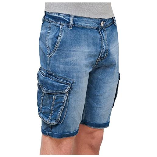 Evoga jeans pantaloni corti uomo cargo blu grigio denim shorts bermuda con tasconi laterali (50, blu)