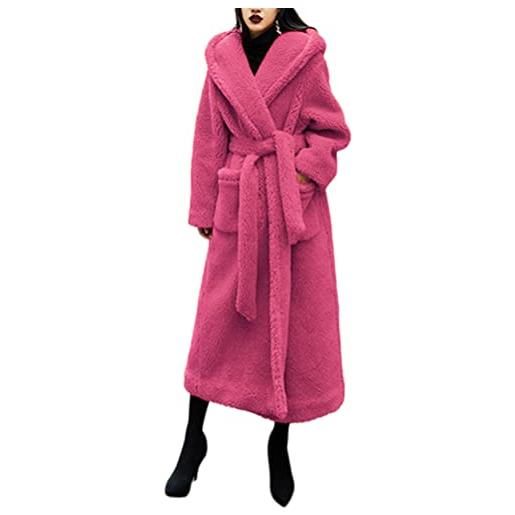 ORANDESIGNE cappotto pelliccia sintetica donna elegante lungo giacca invernale caldo giacche con cappuccio capispalla casual cardigan con cintura cachi s