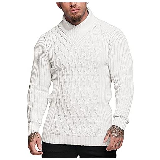 ORANDESIGNE maglioni uomo invernali scollo a v pullover giacca in maglia maglione sweater invernale b bianco xxl