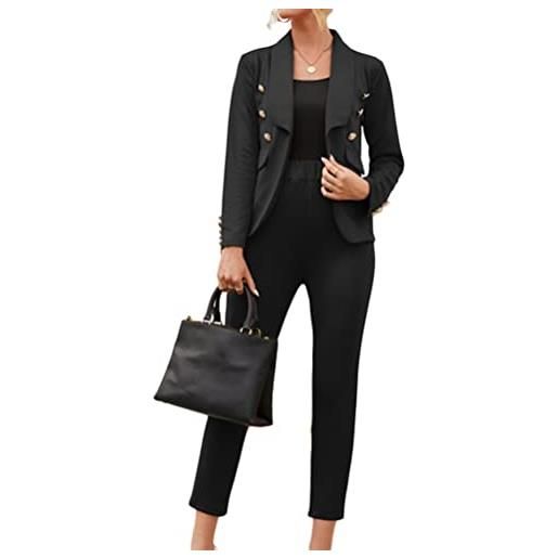 Minetom tailleur donna casual elegante business 2 pezzi da tuta slim fit maniche lunghe blazer giacca pantaloni ufficio completo a nero xs
