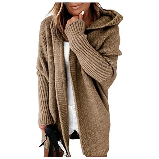 Minetom cardigan donna lungo invernale oversize manica lunga tinta unita maglione cappotto giacca con cappuccio nero s