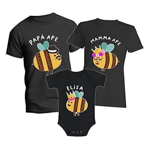 t-shirteria tris magliette famiglia personalizzate - body neonato - bambina - ape - apina - little bee - api - baby - mamma - papà - baby - figli - tshirt coordinate - neonato - femminuccia - regalo