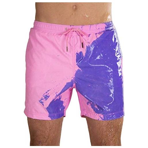 Nemopter pantaloncini da bagno da uomo, colori cambianti, temperatura cambianti, colore cargo, da uomo, costume da bagno da uomo, pantaloncini da spiaggia per l'estate, rosa a blu, xl
