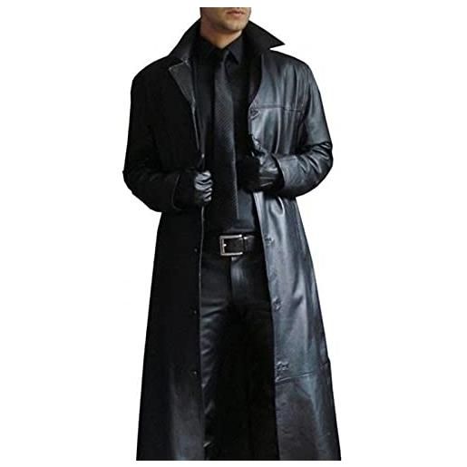 Suncolour giacche in pelle nera da uomo cappotti lunghi in pelle da uomo classic biker faux slim fit moto cappotto lungo