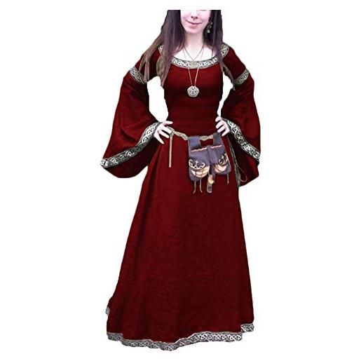 PengGengA donna medievale girocollo principessa di corte vestito medioevo retro lungo abito travestimento cosplay costume partito rosso l