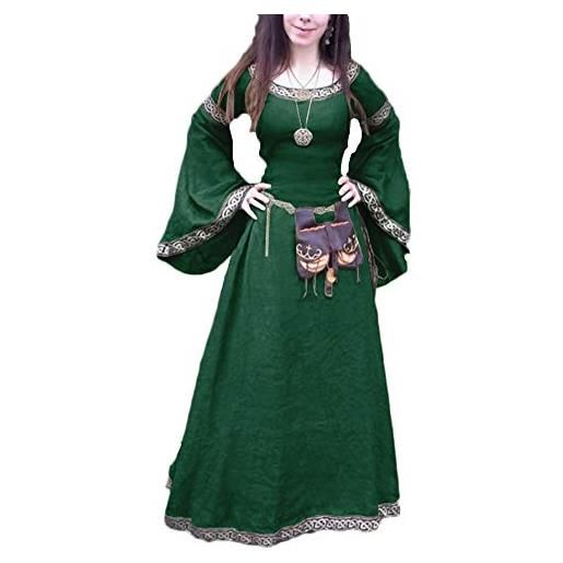 PengGengA donna medievale girocollo principessa di corte vestito medioevo retro lungo abito travestimento cosplay costume partito blu s