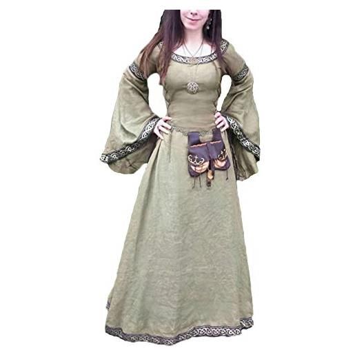 PengGengA donna medievale girocollo principessa di corte vestito medioevo retro lungo abito travestimento cosplay costume partito rosso s