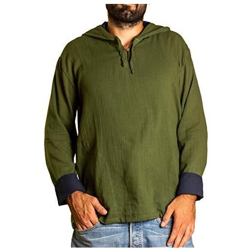 PANASIAM hooded shirt h01, cotton, olivegreen, l, longsleeve