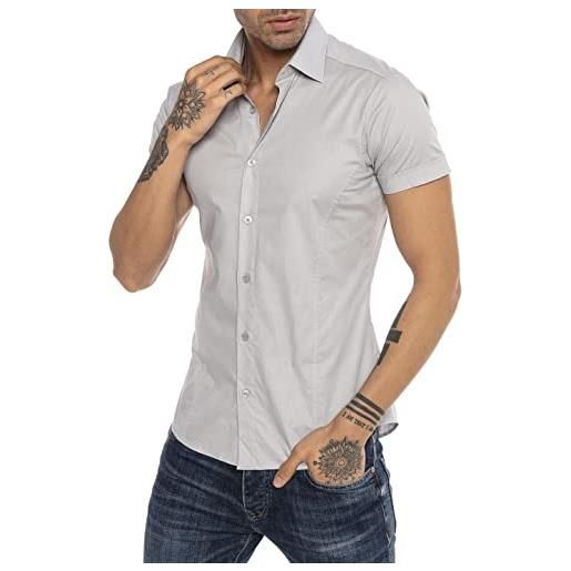 Redbridge camicia da uomo a manica corta aderente slim fit stretch grigio 3xl