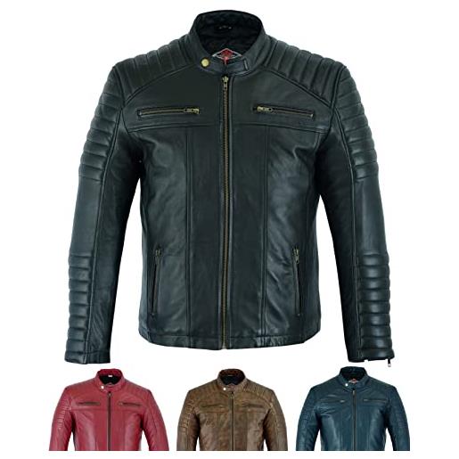 Texpeed giacca di pelle casual da uomo - estate/invernale soft touch autentica vintage pelle di montone biker in vera pelle stile motociclista - marrone - xxl
