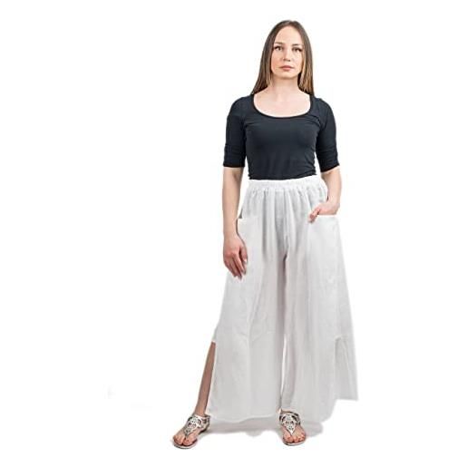 DALLE PIANE CASHMERE - pantaloni con spacco 100% lino - made in italy - donna, colore: tortora, taglia unica
