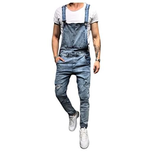 Onsoyours salopette uomo in denim casual pantaloni strappati uomo in tinta unita salopette uomo jeans slim fit con bretelle pantaloni larghi da lavoro c blu m
