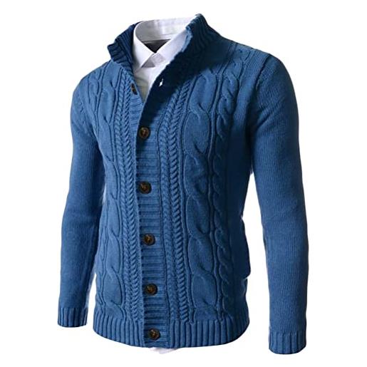 Minetom cardigan da uomo maglione cardigan con bottoni monopetto tinta unita retrò autunno e inverno maglione a blu xl