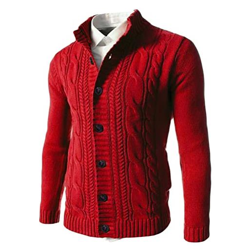 Minetom cardigan da uomo maglione cardigan con bottoni monopetto tinta unita retrò autunno e inverno maglione a rosso xs