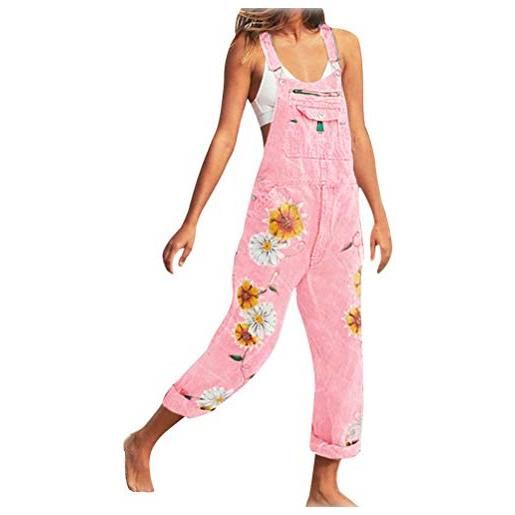 Onsoyours donna salopette pantaloni baggy stampato pantaloni dungarees gambe grandi denim overall jumpsuit con tasche a rosa small