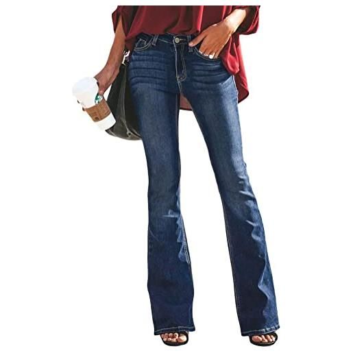 ShangSRS jeans donna tinta unita pantaloni jeans a vita media elasticizzati vestibilità slim jeans a zampa d'elefante (as6, alpha, jaspo_l, blu-1, l)