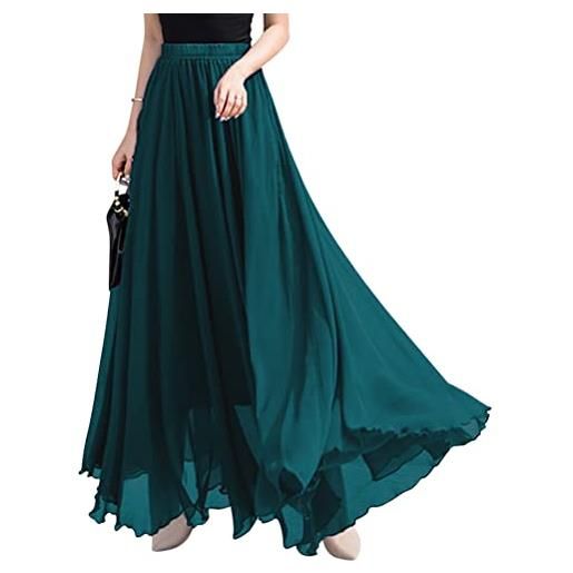 ORANDESIGNE gonna lunga elegante donna curvy cerimonia gonne in tulle trasparente chiffon gonna elasticizzata a pieghe a-linea boho maxi skirt blu scuro m