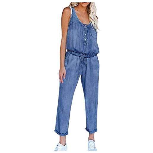 Tomwell salopette donna jeans blu sciolto overall lunga dungarees jumpsuit tuta denim casual pantaloni bavaglino jumpsuit moda buco pantaloni lunghi blu scuro xs