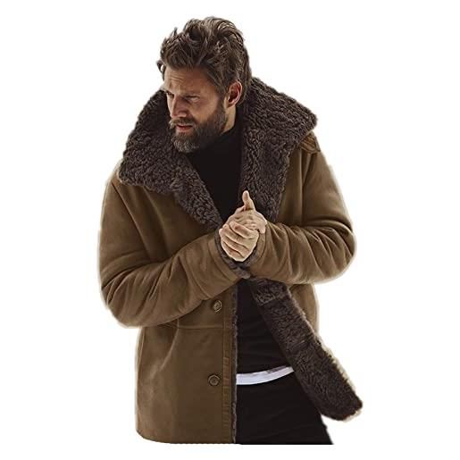 Suncolour giacca da uomo foderata in pile scamosciato cappotto lungo in shearling da uomo in pelliccia sintetica con collo a polo