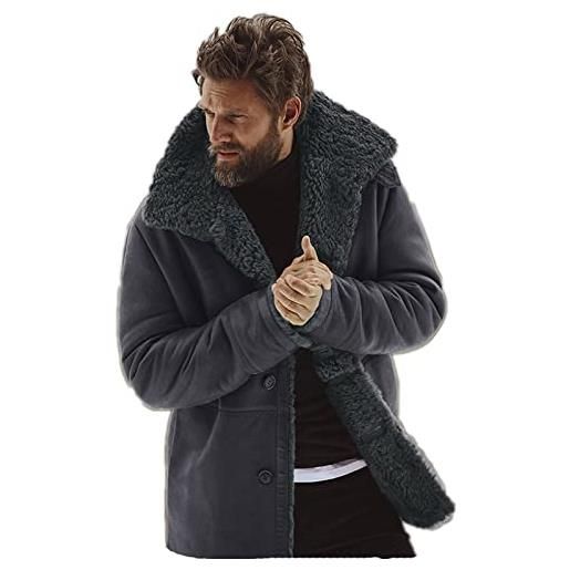 Generic - Giacca Da Uomo In Pile Sherpa Calda Con Colletto A Camicia, In Velluto Teddy, Cerniera Completa, Per Esterni, Invernale, Morbida, Con Tasche, Cappotto Con Cappuccio In Pile, Cardigan Con Zip