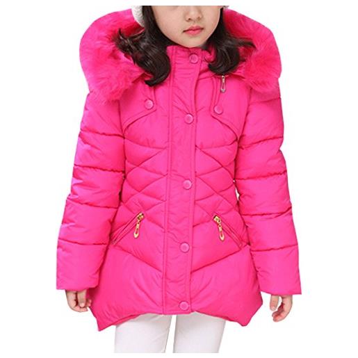 AnKoee unisex piumino bambino invernale giacca bambina impermeabile piumino lungo cappuccio cappotto bambina snowsuit per bambini (rosa rossa, 140/7-8 anni)