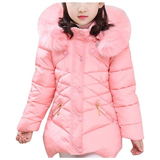 AnKoee unisex piumino bambino invernale giacca bambina impermeabile piumino lungo cappuccio cappotto bambina snowsuit per bambini (rosa, 150/9-10 anni)
