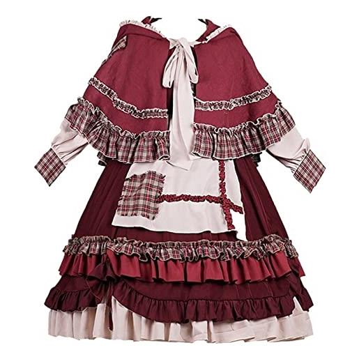 Mluvpxey vestito estivo lolita women dress vintage patchwork red dress cute cosplay (color: red, size: l)
