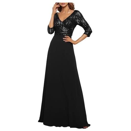 Ever-Pretty vestiti da cerimonia elegante manica lunga scollo a v con paillettes linea ad a chiffon donna borgogna 44