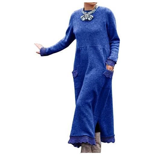Minetom autunno invernale maglione vestito maglieria maniche lunghe maglione maxi abito vestito lungo knit pullover tinta unita grigio 54