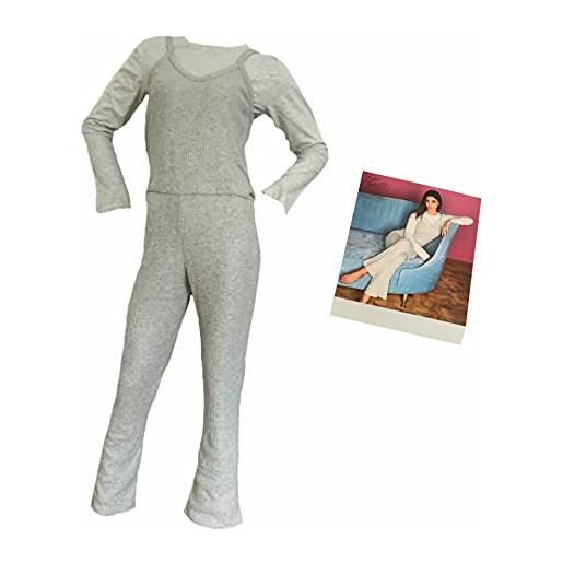 JADEA pigiama donna cotone invernale, varie fantasie, pigiama donna cotone lungo felpato, homewear (5052 blu, m)