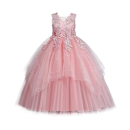 LOLANTA vestito cerimonia bambina, abito comunione bambine, vestiti eleganti bianco rosa blu(6-7 anni, rosa, tag 130)