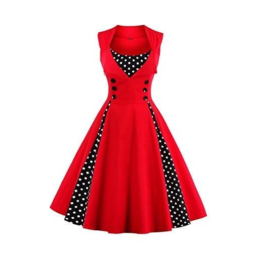 AXOE donna vestito anni 50 vintage linea a con puntini contrasto abito da cerimonia per festa cocktail matrimonio cotone elastico bordeaux, taglia 56, 5xl