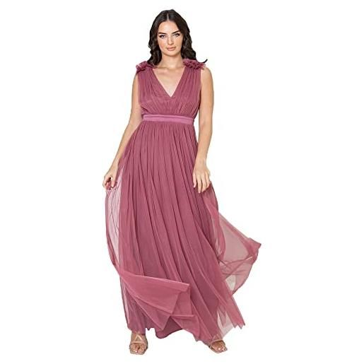 Maya Deluxe frosted pink maxi dress with ruffle shoulder detail vestito per damigella donore donna, 46 eu