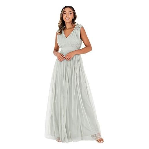 Maya Deluxe womens ladies maxi dress with ruffle v neck sleeveless high empire waist long for prom guest wedding bridesmaid vestito per damigella d'onore, marina militare, 46 donna