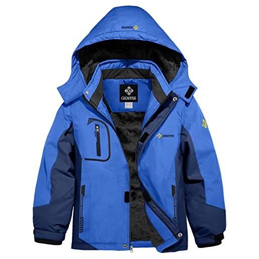 GEMYSE giacca da sci invernale impermeabile per bambino cappotto in pile antivento montagna all'aper(blu navy, 152-158)