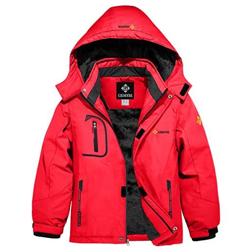 GEMYSE giacca da sci invernale impermeabile per bambino cappotto in pile antivento montagna all'aper(nero, 128-134)