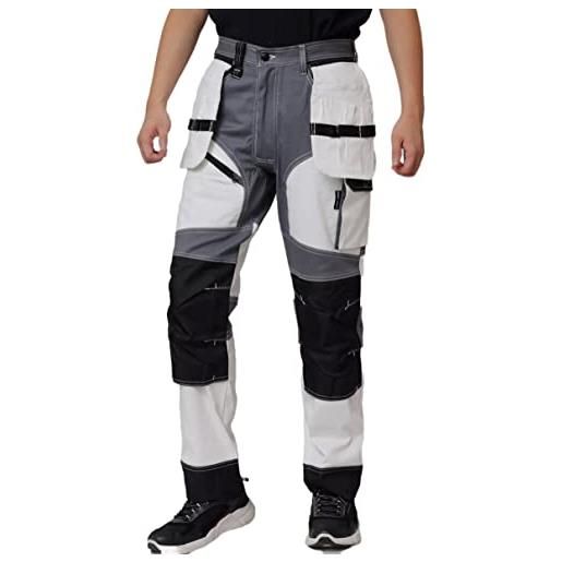 WORK IDEA pantaloni da lavoro da uomo, con tasche al ginocchio oxford, pantaloni elasticizzati in cotone
