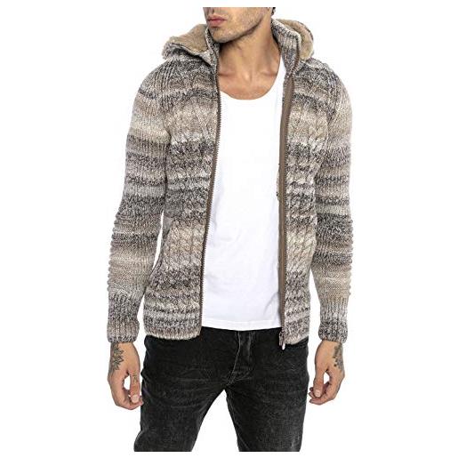Redbridge cardigan da uomo maglione felpa con cappuccio rimovibile giacca invernale con cerniera grigio xxl