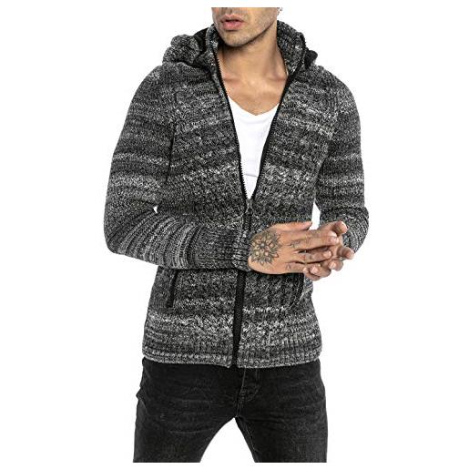 Redbridge cardigan da uomo maglione felpa con cappuccio rimovibile giacca invernale con cerniera grigio xxl
