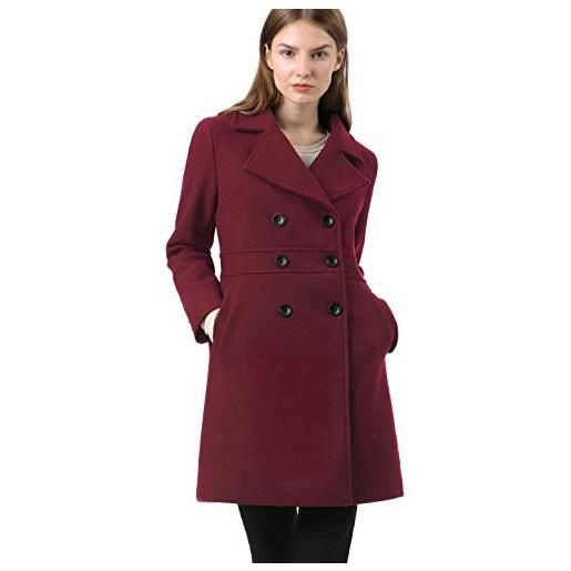 Allegra K donna cappotto manica lunga trench lungo doppiopetto con risvolto intagliato inverno vino rosso m