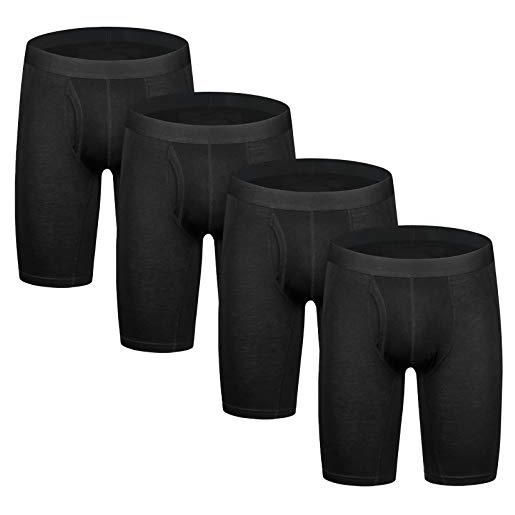 Nuofengkudu uomo lunghe boxer antibatterico aperte mutande traspiranti elastico intimo aderenti sport underwear pacco da 4 (2 nero/2 blu, 3xl)