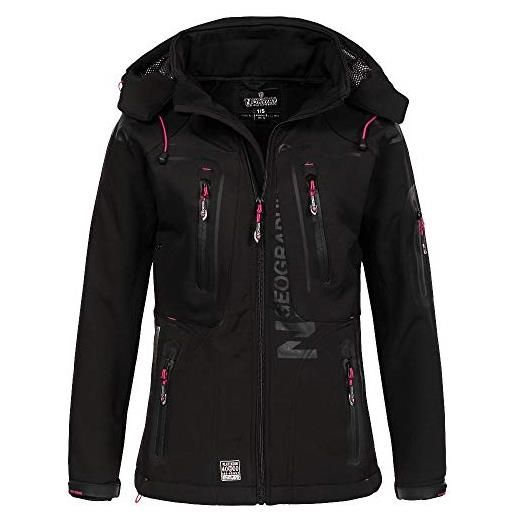 Geographical Norway tislande lady - giacca cappuccio softshell impermeabile donna - giacca antivento - attività all'aperto escursioni sci autunno inverno primavera (nero rosa m-taglia 2)
