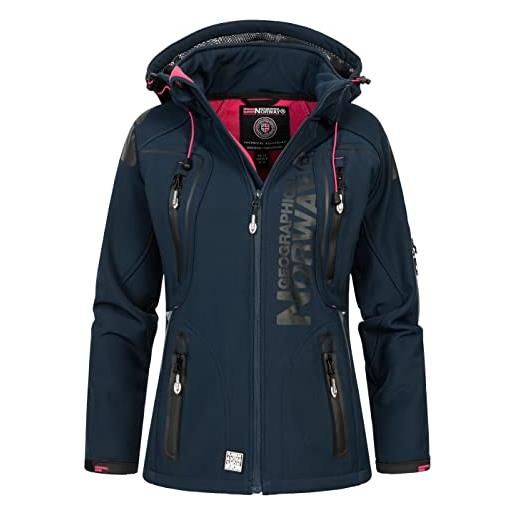 Geographical Norway - giacca da donna in softshell, con cappuccio rimovibile blu navy/rosa xl